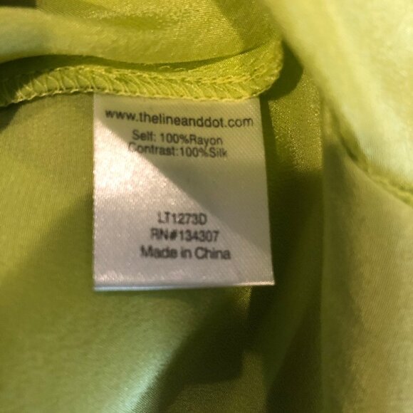 Line & Dot Silk Hi-Lo Split Side Blouse Neon Green - Picture 9 of 11